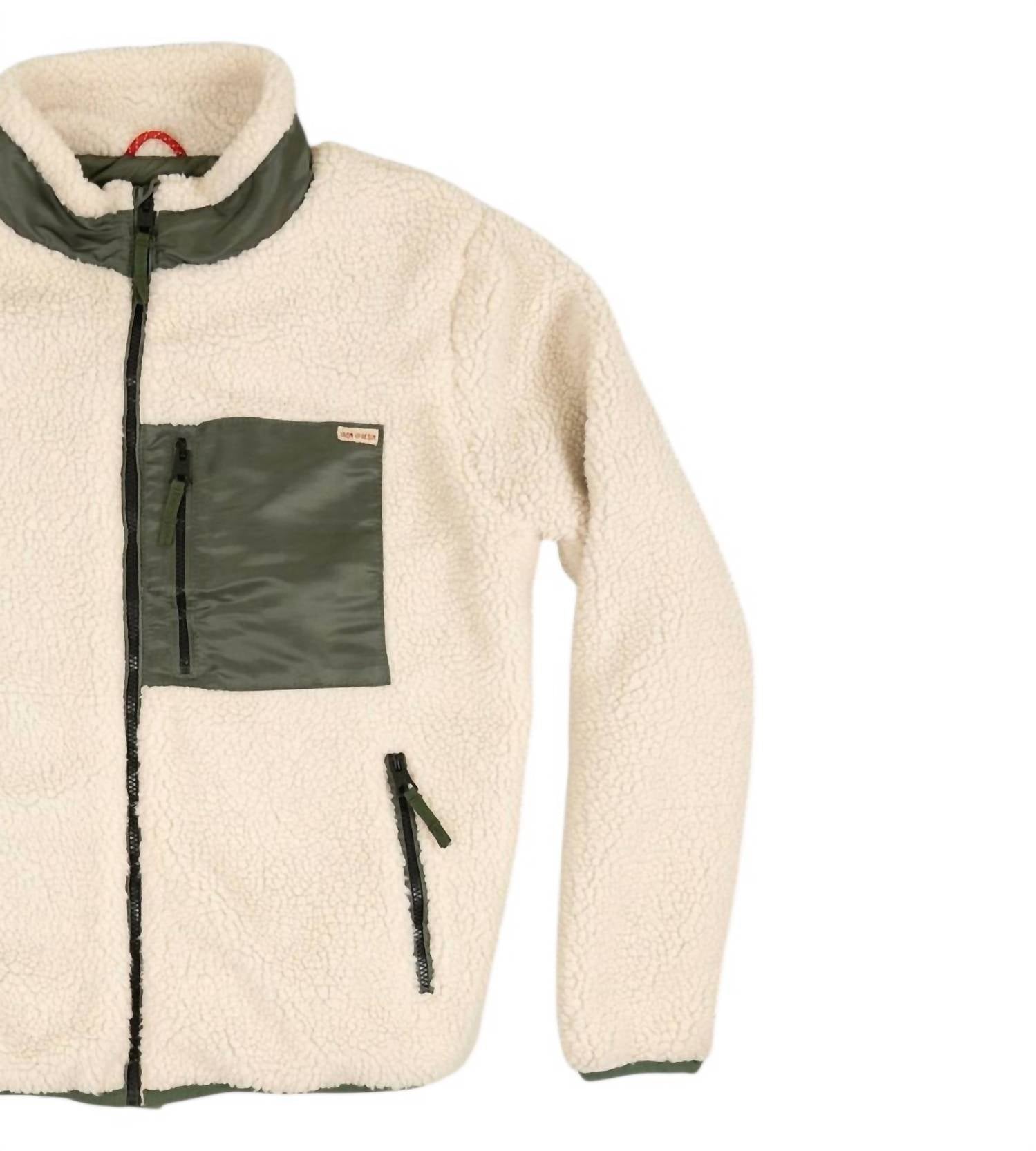 Iron & Resin Men's Mammoth Sherpa Jacket in army natural - men's jacket - detail view