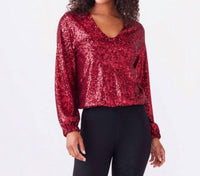 Karen Kane Blouson Sleeve Sequin V-Neck Top in ruby - women's blouse - alternate view