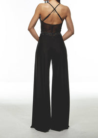 ALYCE PARIS Plunging Neckline Jumpsuit in black - women's pants - detail view