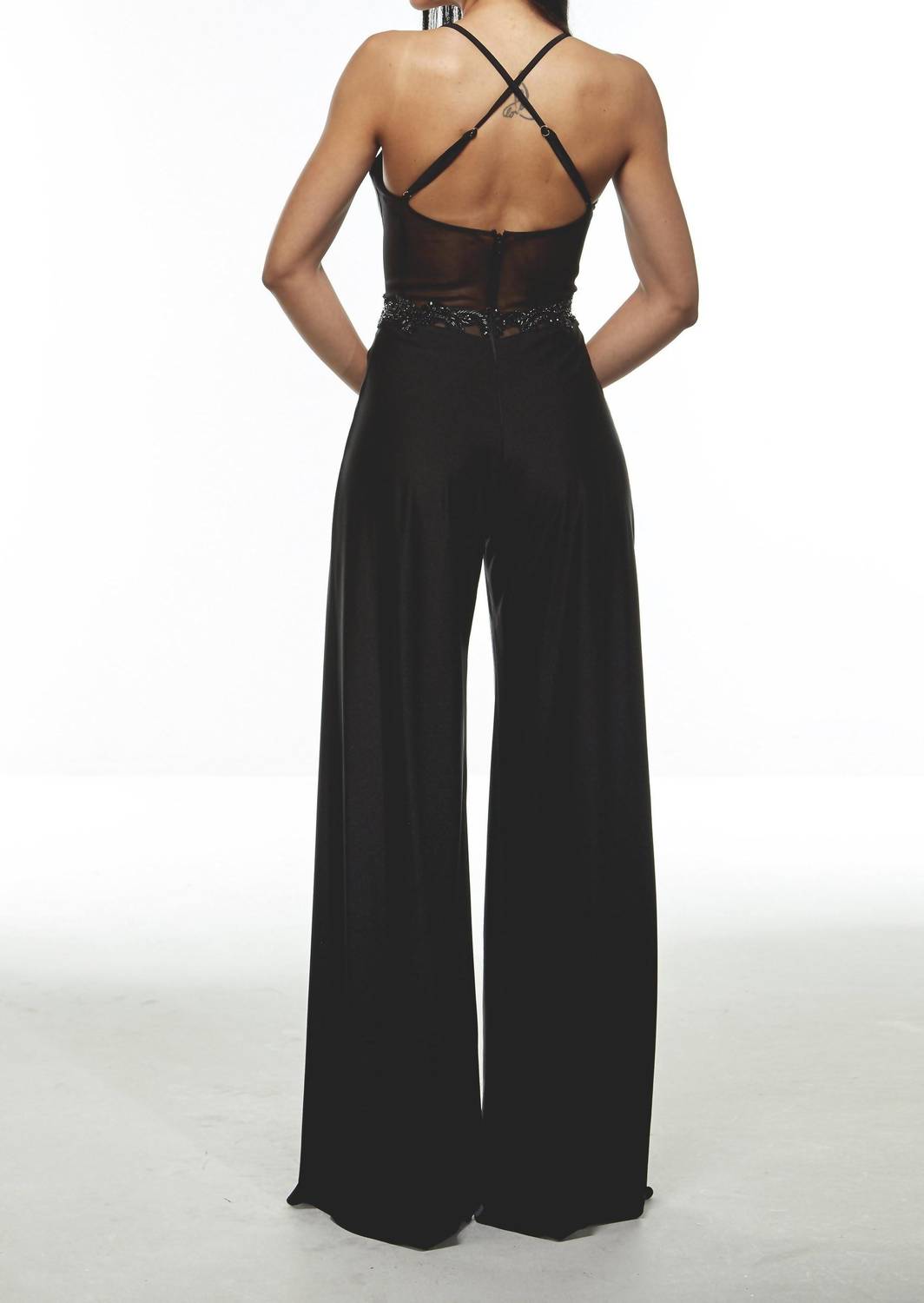 ALYCE PARIS Plunging Neckline Jumpsuit in black - women's pants - detail view
