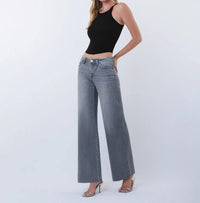 Flying Monkey - Mid Rise Clean Cut Raw Hem Wide Leg Jeans