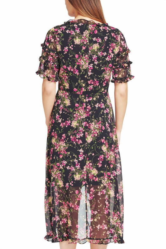 Kensie - Faux Tie Front Slit Short Sleeve Fit And Flare Dress