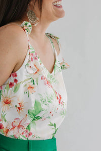 Skies Are Blue - Flower Strap Satin Cami Top