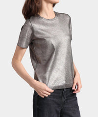 Minnie Rose Metallic Short Sleeve Crew Shirt in silver - women's t-shirt - detail view