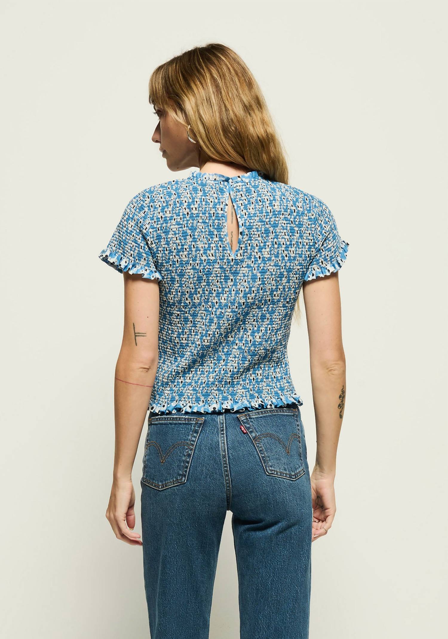 Nation LTD Evie Smocked Top in blue hazy daisy - women's blouse - alternate view