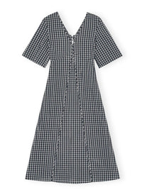 Ganni - Seersucker Check V-Neck Long Dress