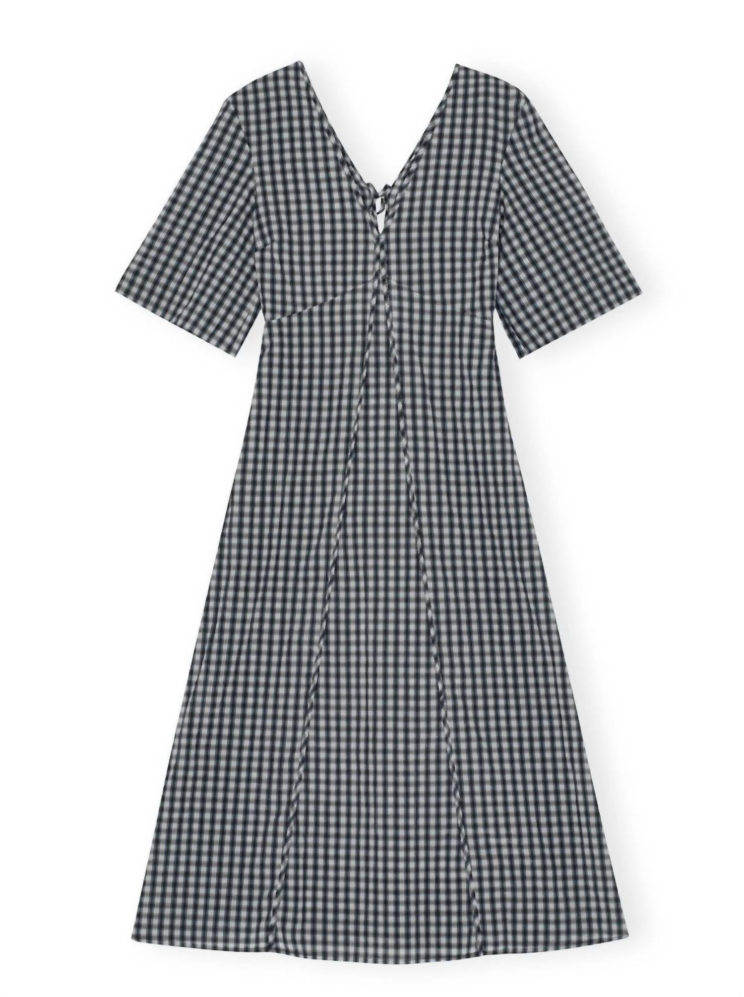Ganni - Seersucker Check V-Neck Long Dress