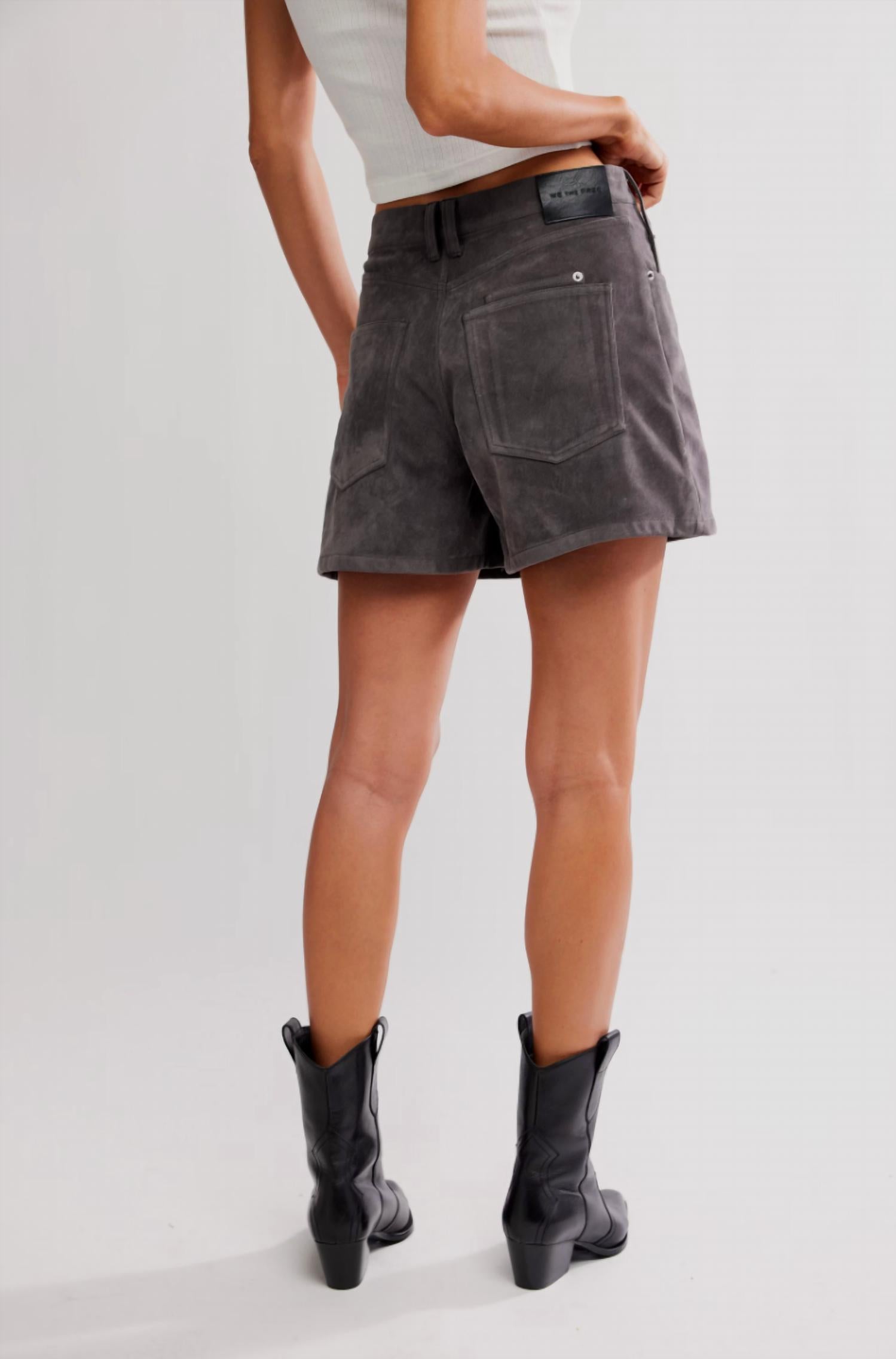 Free People Tippi Vegan Suede Shorts in dark grey - women's shorts - detail view
