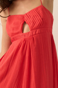 Promesa - Pleated Keyhole Bodice Layered Gauze Maxi Dress