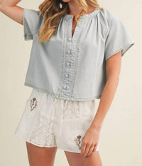 Kld - Dolly Denim Button Front Top