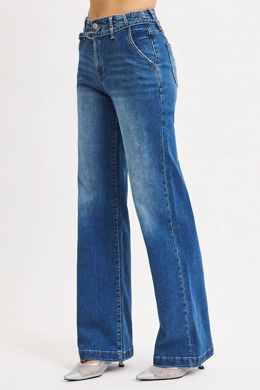 Risen - High Rise Wide Leg Belted Jeans