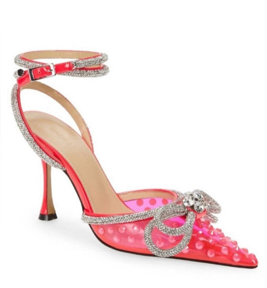 Mach & Mach - Women's Double Bow Stiletto Heels With Rhinestone Accents