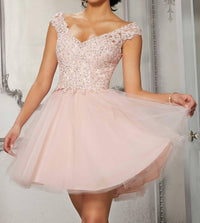 MORILEE Off The Shoulder Cap Sleeves Dress in blush - women's dress