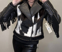 Scully - Women's Western Leather Studded Fringed Zip Cowhide Jacket