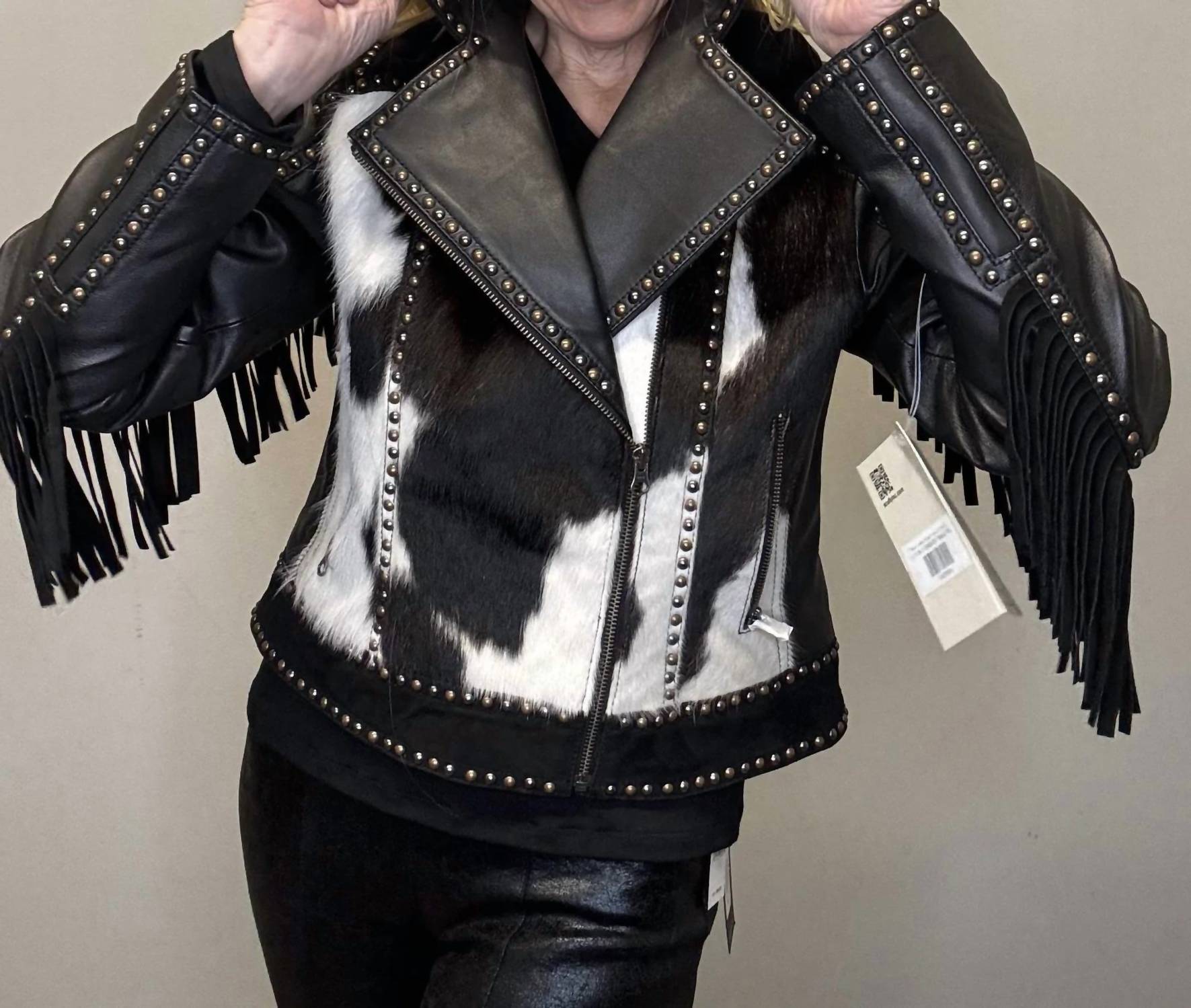 Scully - Women's Western Leather Studded Fringed Zip Cowhide Jacket