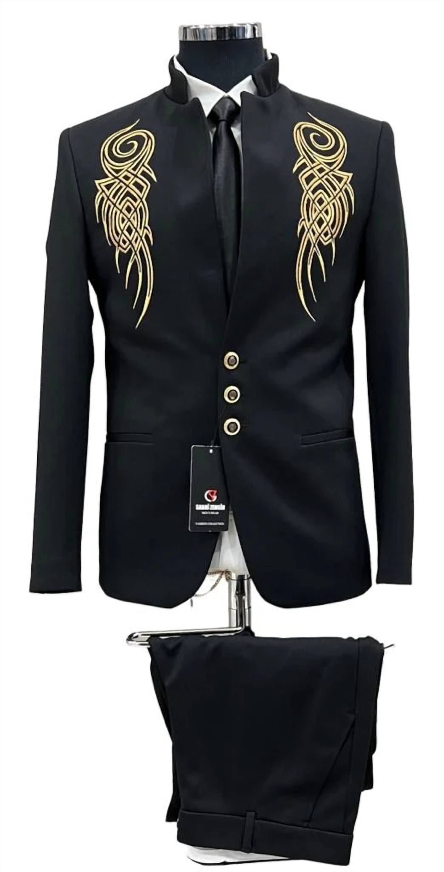 United Garments - Men’s Black Textured Slim Fit Short Blazer Jacket