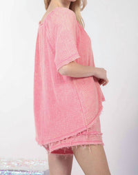 Very J - Washed Cotton Crinkle Gauze Top & Shorts Set - Plus