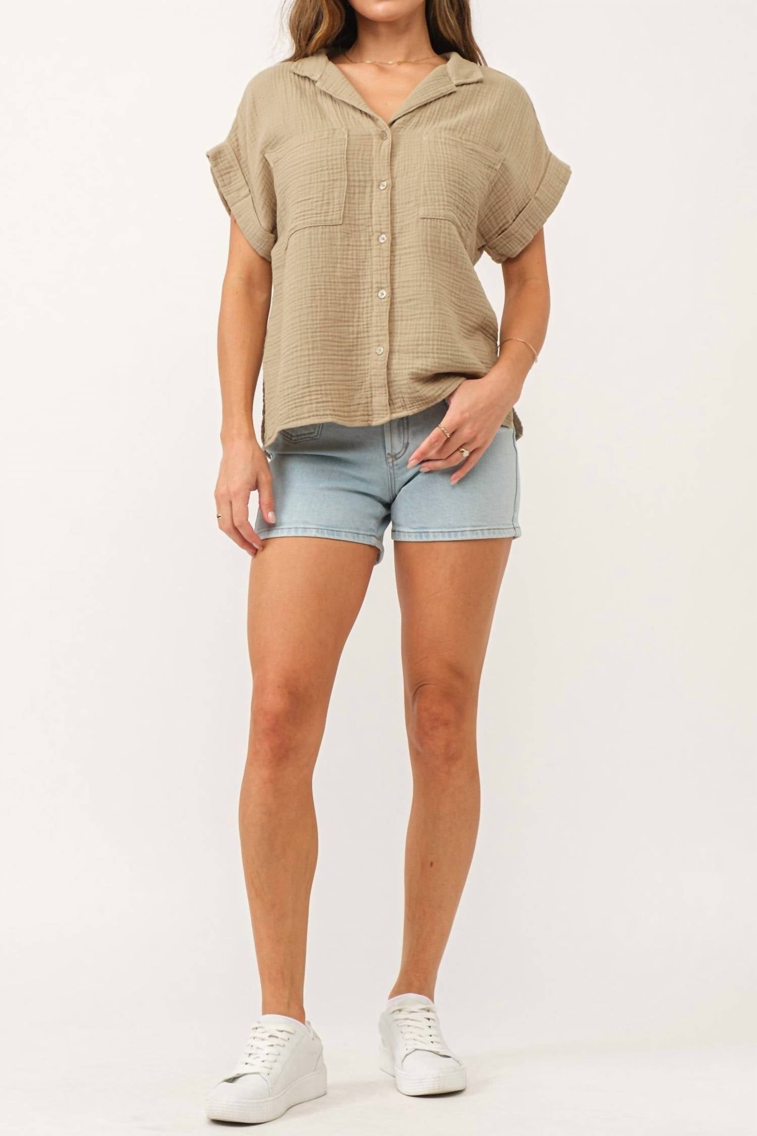 DEAR JOHN DENIM Calista Short Sleeve Gauze Shirt in dune - women's t-shirt - view 4