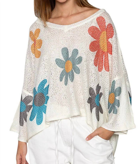 Pol - FLOWER V NECK SWEATER