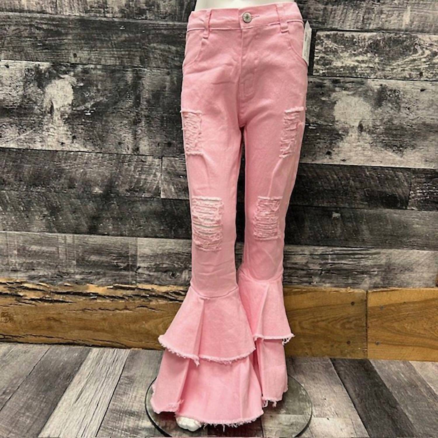 BRATTI MATI Girls Double Bell Bottom Jeans in light pink - kids' jeans