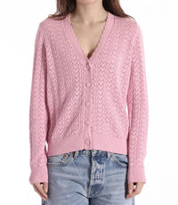 Minnie Rose - Heart Pointelle Scalloped Cardigan