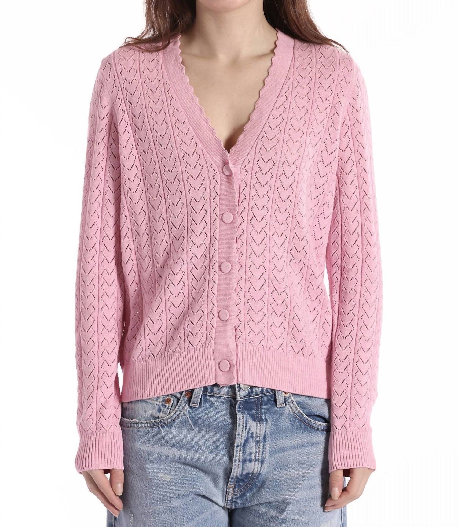 Minnie Rose - Heart Pointelle Scalloped Cardigan
