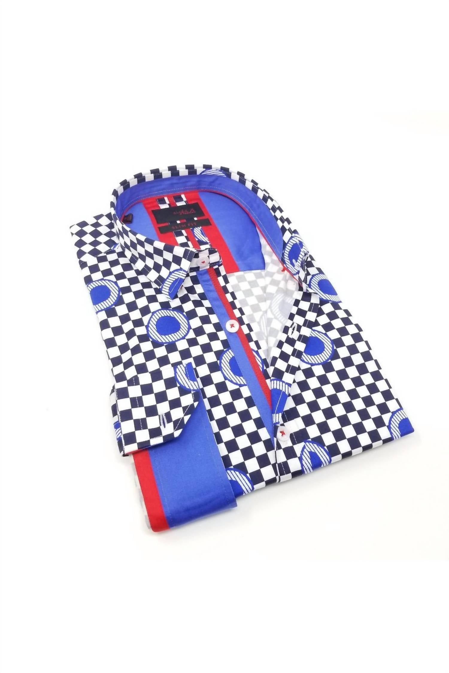 Eight X - Digital Print Button Down Shirt With Checkerboard Design