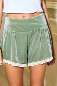Bucketlist - Pleated Velvet Lace Shorts
