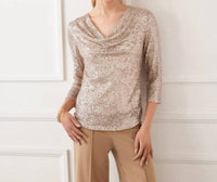 Karen Kane 3/4 Sleeve Drape Front Sequin Top - Plus in champagne - women's blouse - view 6