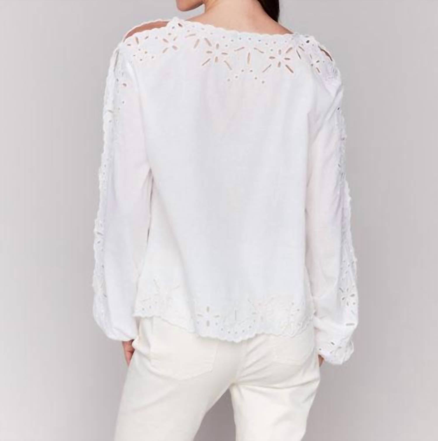 Charlie B - Eyelet Cotton Long Sleeve Blouse