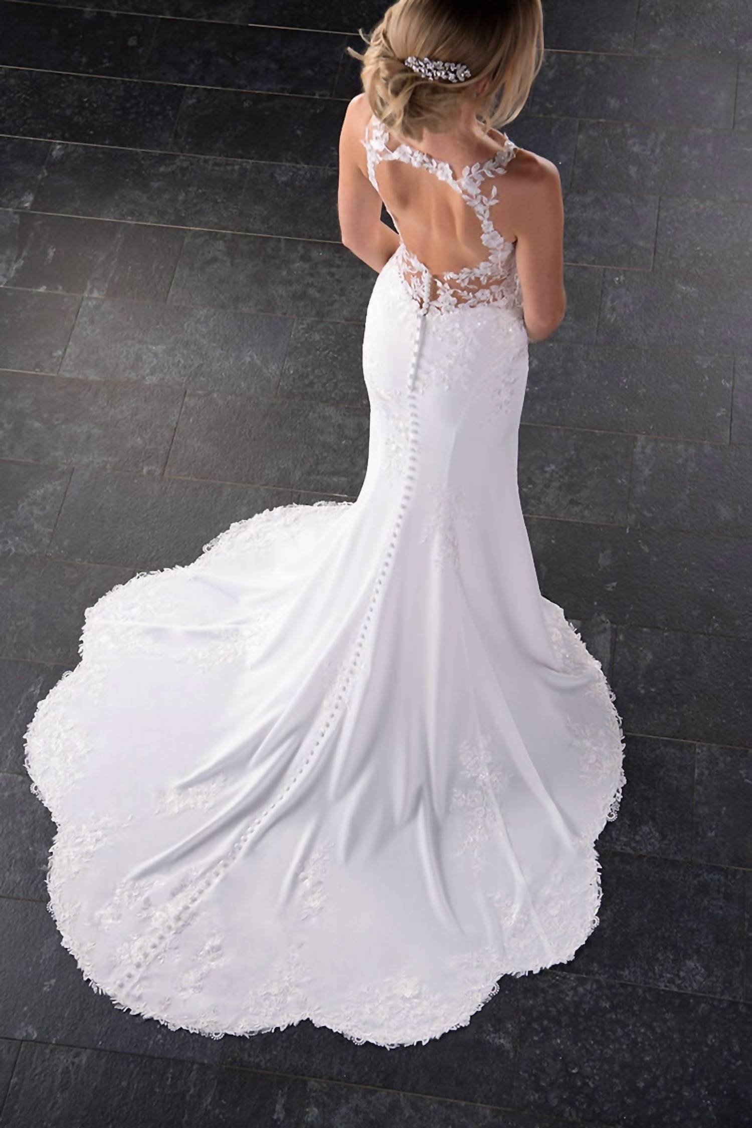 Stella York - Modern Crepe Wedding Dress with Scalloped Train
