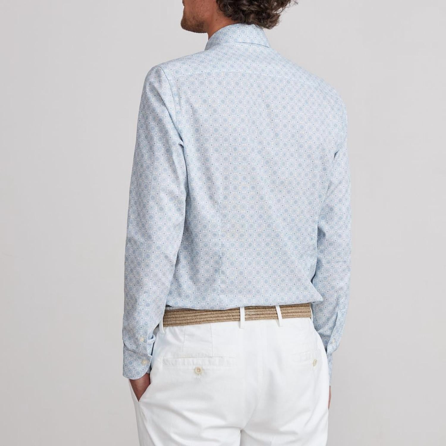Emanuel Berg Harvard Mandala Print Shirt in light pastel blue - men's shirt - detail view
