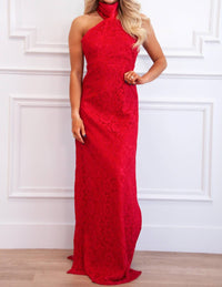 Luxxel - Delilah Lace Halter Neck Maxi Dress