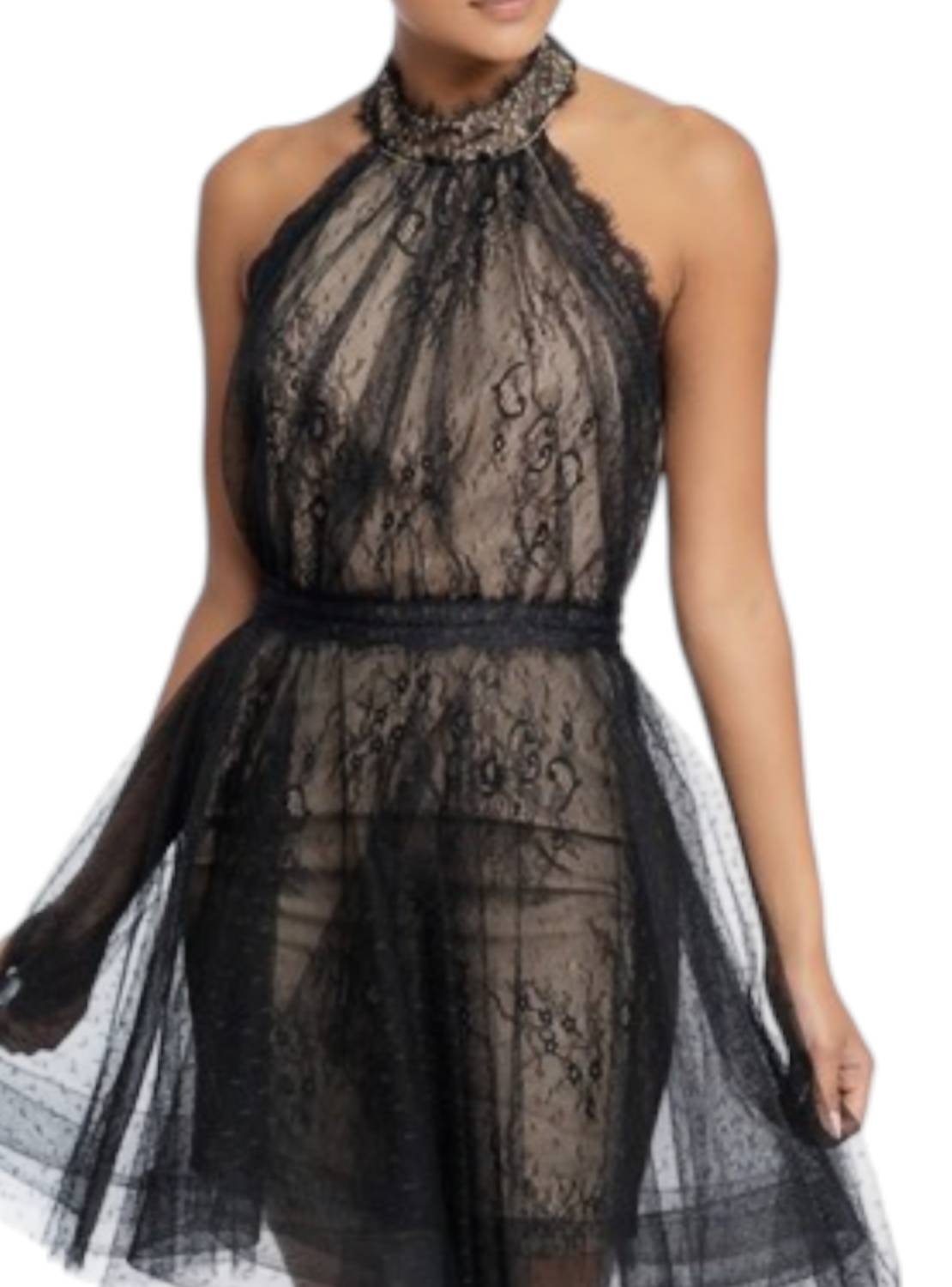 LUXXEL Evelyn Mini Dress in black and nude - women's dress - detail view