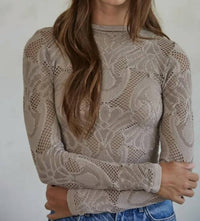 By Together - Women's Knit Seamless Jacquard Mock Neck Long Sleeve Top
