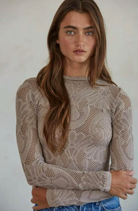 By Together - Women's Knit Seamless Jacquard Mock Neck Long Sleeve Top