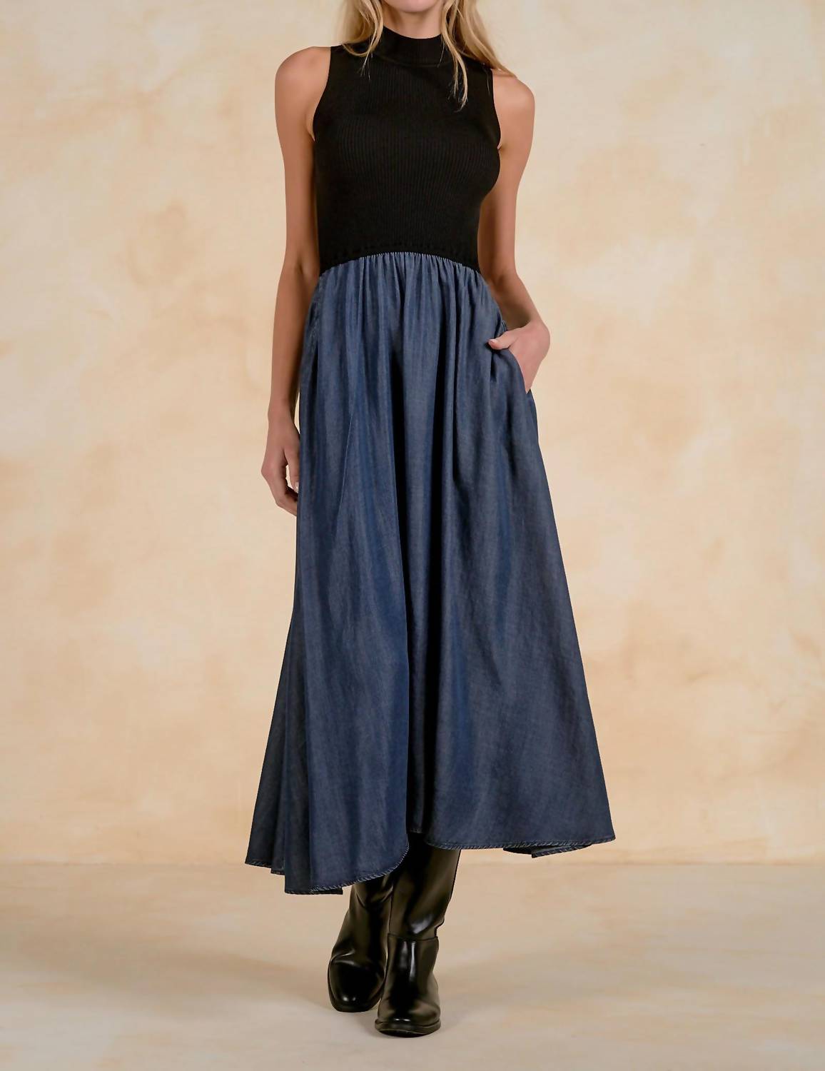 Elan - Sleeveless Mock Neck Dress