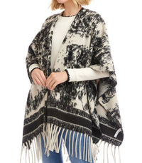 Karen Kane - Brushed Jacquard Knit Fringe Poncho