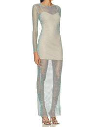 self-portrait Mint Hotfix Fishnet Keyhole Maxi Dress in green - women's dress - alternate view