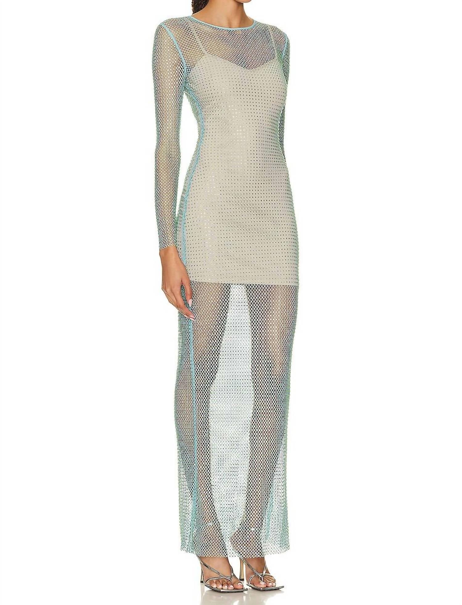 self-portrait Mint Hotfix Fishnet Keyhole Maxi Dress in green - women's dress - alternate view