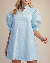 Glam - Ruffle V-neck Polka Dot Mini Dress