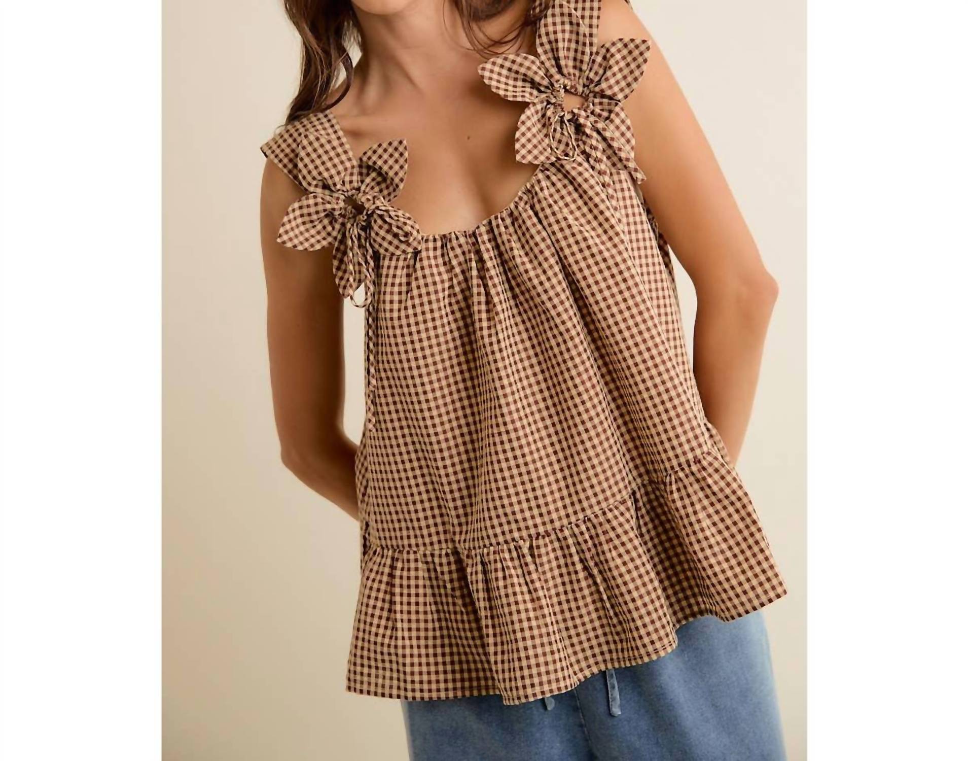 So Me - Gingham Flower Sleeve Top