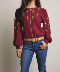 Forte - Embroidered Blossom Knit Sweater