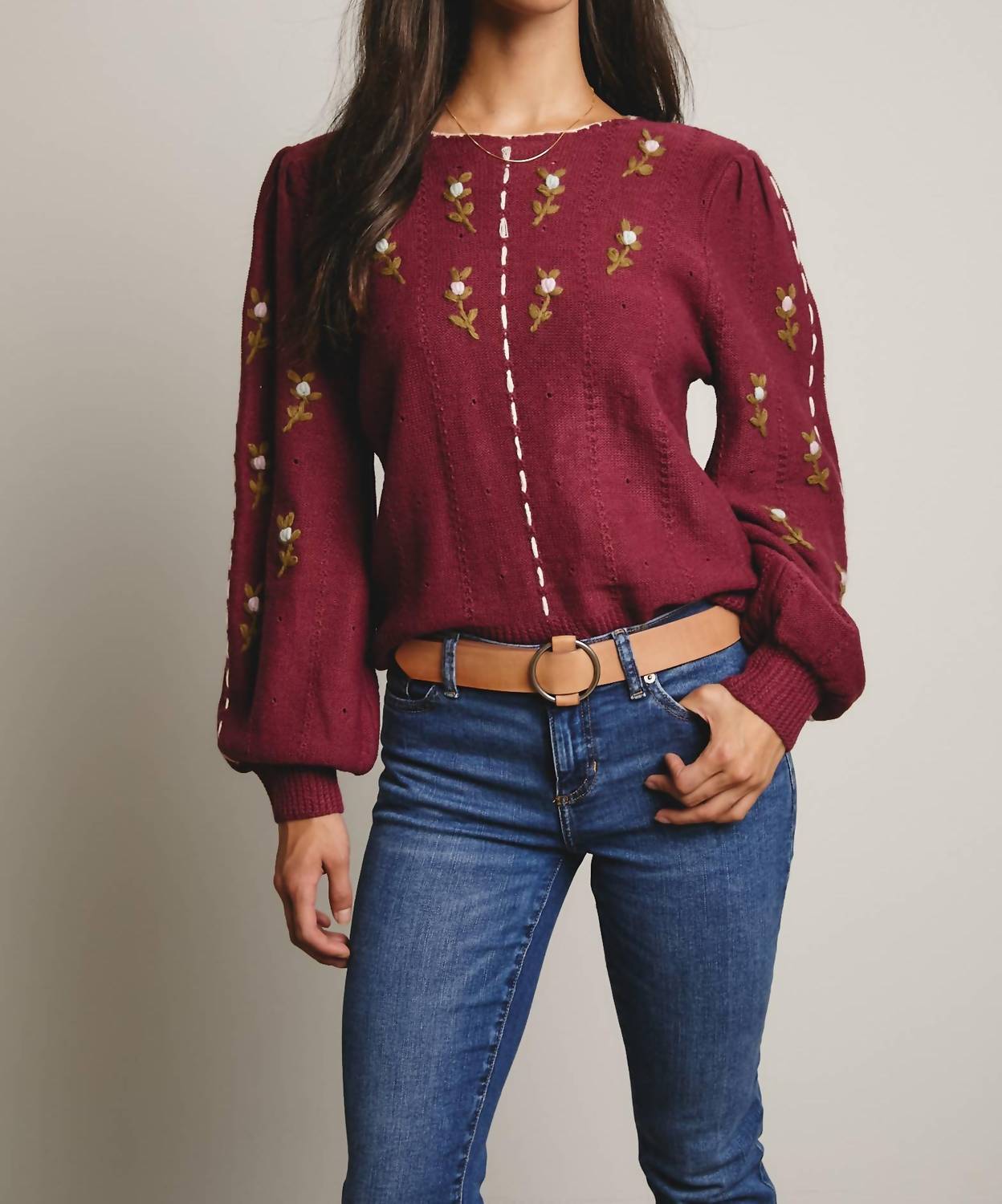 Forte - Embroidered Blossom Knit Sweater