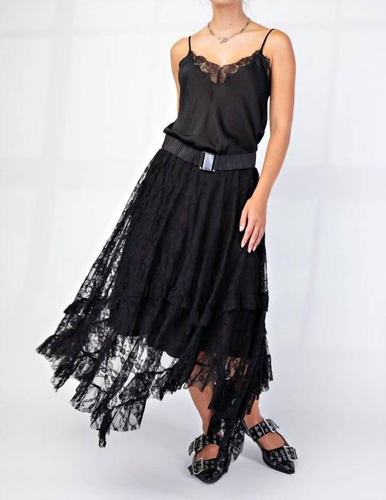Easel - Alana All Over Lace Sharkbite Maxi Skirt