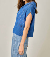 Mystree - Fishnet Zip-up Short Sleeve Sweater