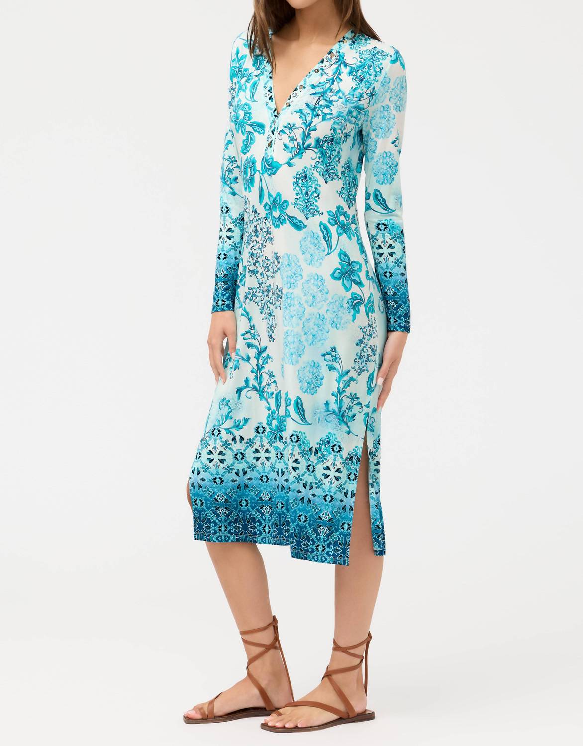 Johnny Was - JANIE FAVORITE LONG SLEEVE BUTTON NECK DRESS
