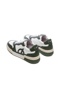 Loci Unisex Atom Panelled Faux Leather Sneakers in white green cream - women's sneaker - detail view