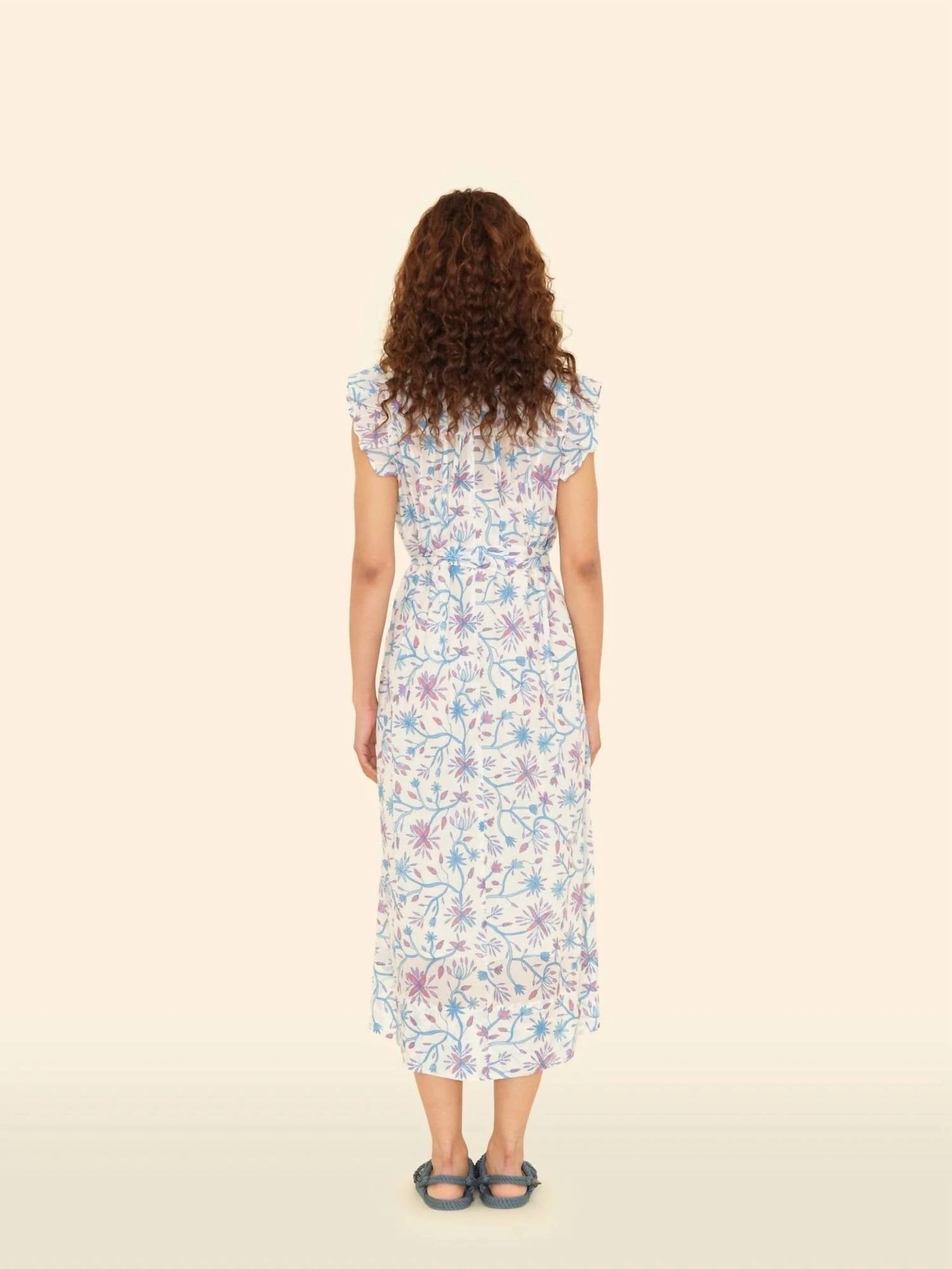 XIRENA April Midi Dress in ivory blue - women's dress - detail view