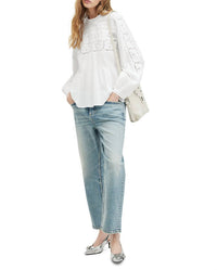AllSaints Women's Elaia Embroidered Lace Trim Top in white - women's blouse